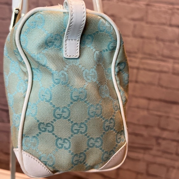 GUCCI GG Jacquard Fabric Leather Light Blue Handbag - Picture 5 of 17